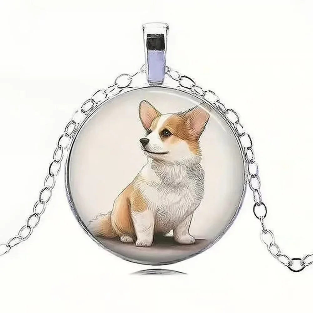 Silver CORGI Dog Glass Cabochon Pendant Necklace - Picture 3 of 3